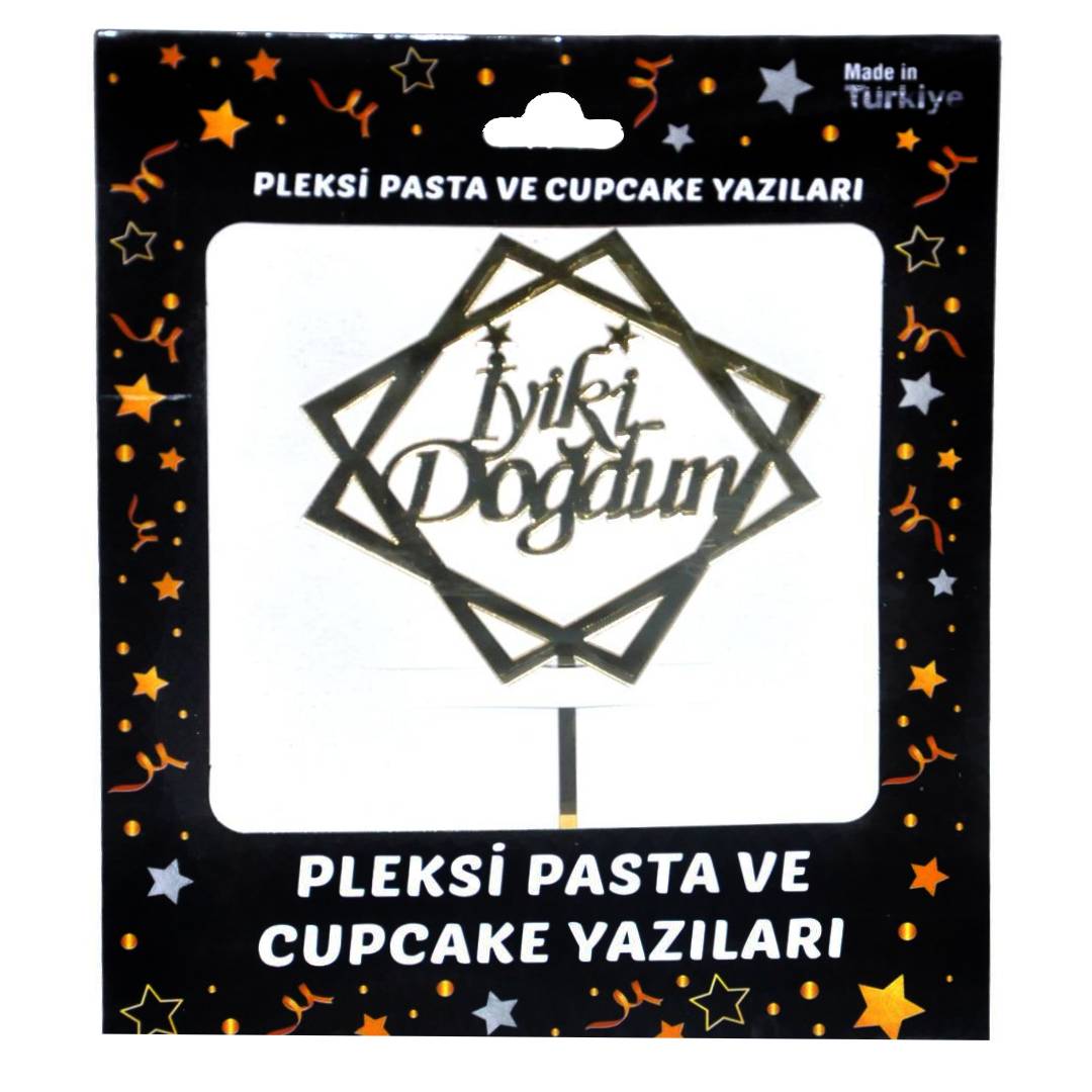 İyi ki Doğdun Çerçeveli Pleksi Gold Pleksi Pasta Yazıları
