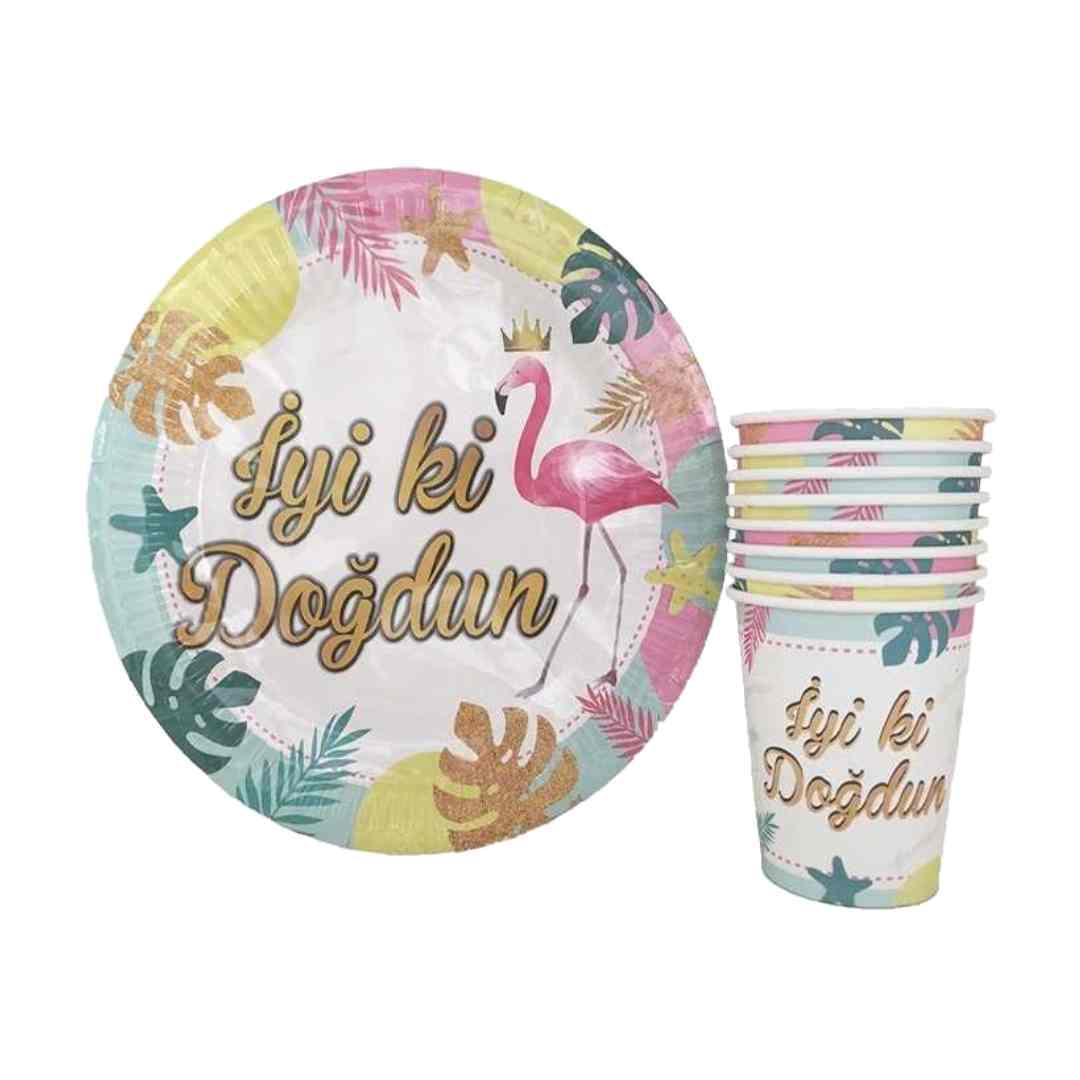 flamingo-tabak-bardak-set-iyi-ki-dogdun-8-li
