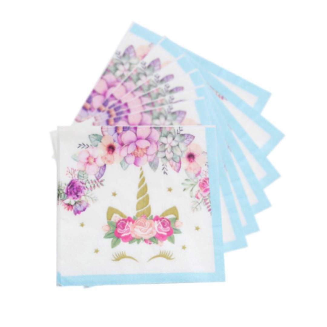 unicorn-cicekli-kagit-pecete-mavi