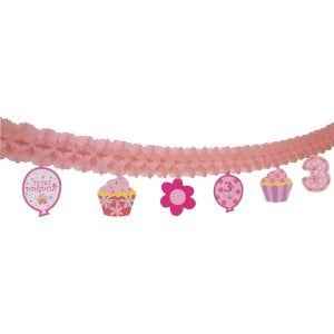 3 Yaş Temalı Kağıt Zincir Süs Pembe