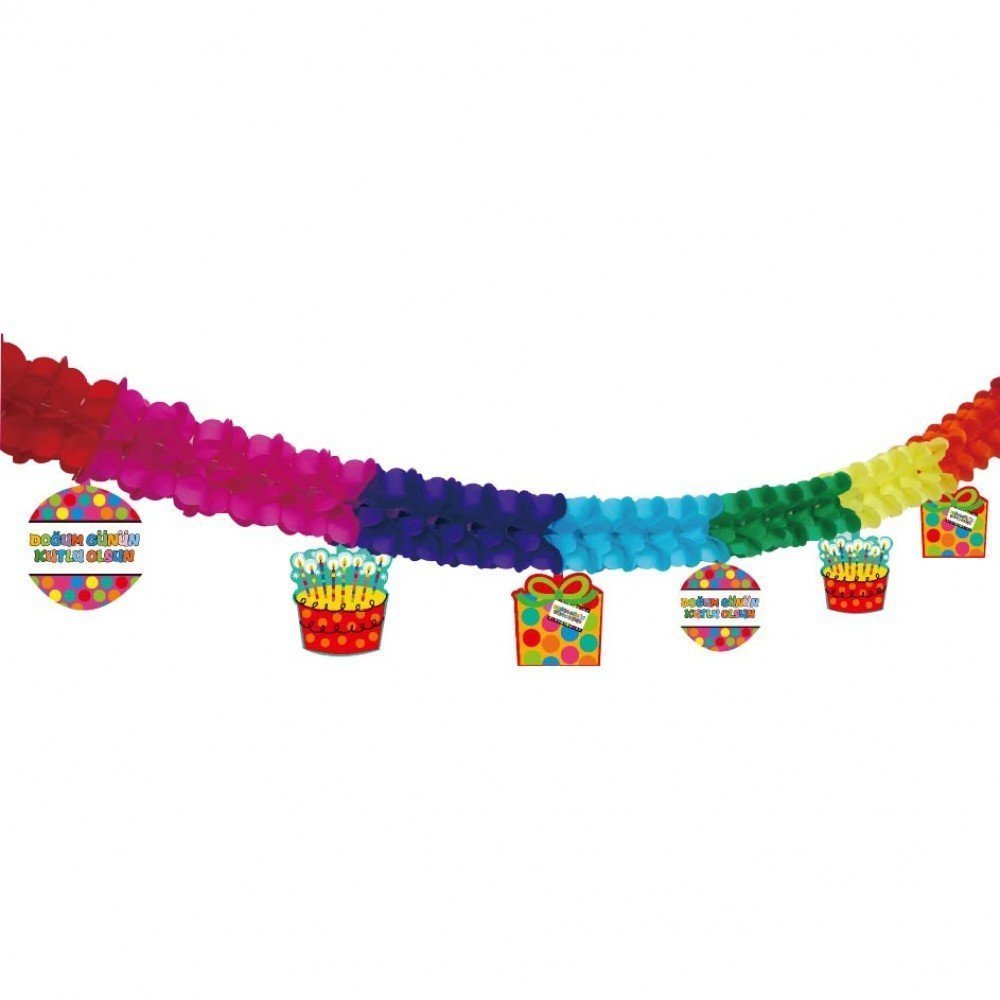 Doğum Günü Temalı Renkli Kağıt Zincir Süs