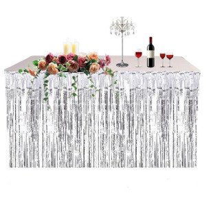 Püsküllü Metalize Masa Eteği Gümüş