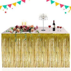 Püsküllü Metalize Masa Eteği Gold