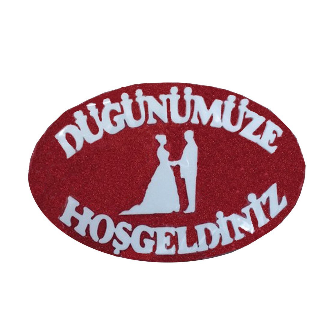Düğünümüze Hoşgeldiniz Strafor Oval Dekor Süs Kırmızı