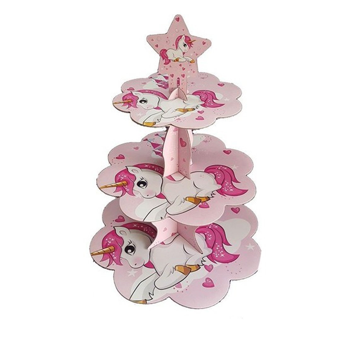 Pembe Unicorn Kek Standı 3 Katlı