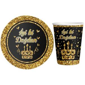 İyiki Doğdun Tabak Bardak Gold 8 Adet