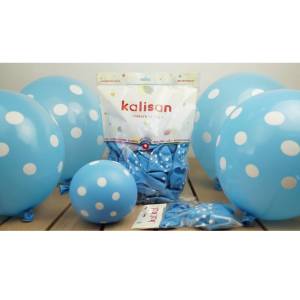 Beyaz Puantiyeli Mavi Balon 100 Adet