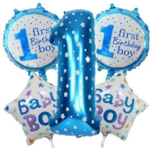 1 Yaş Doğum Günü Mavi Folyo Balon 5'li Set