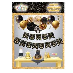 Siyah Gold Happy Birthday Banner