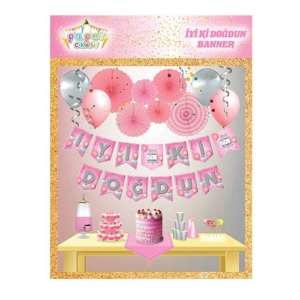 Pembe Gümüş İyi Ki Doğdun Banner