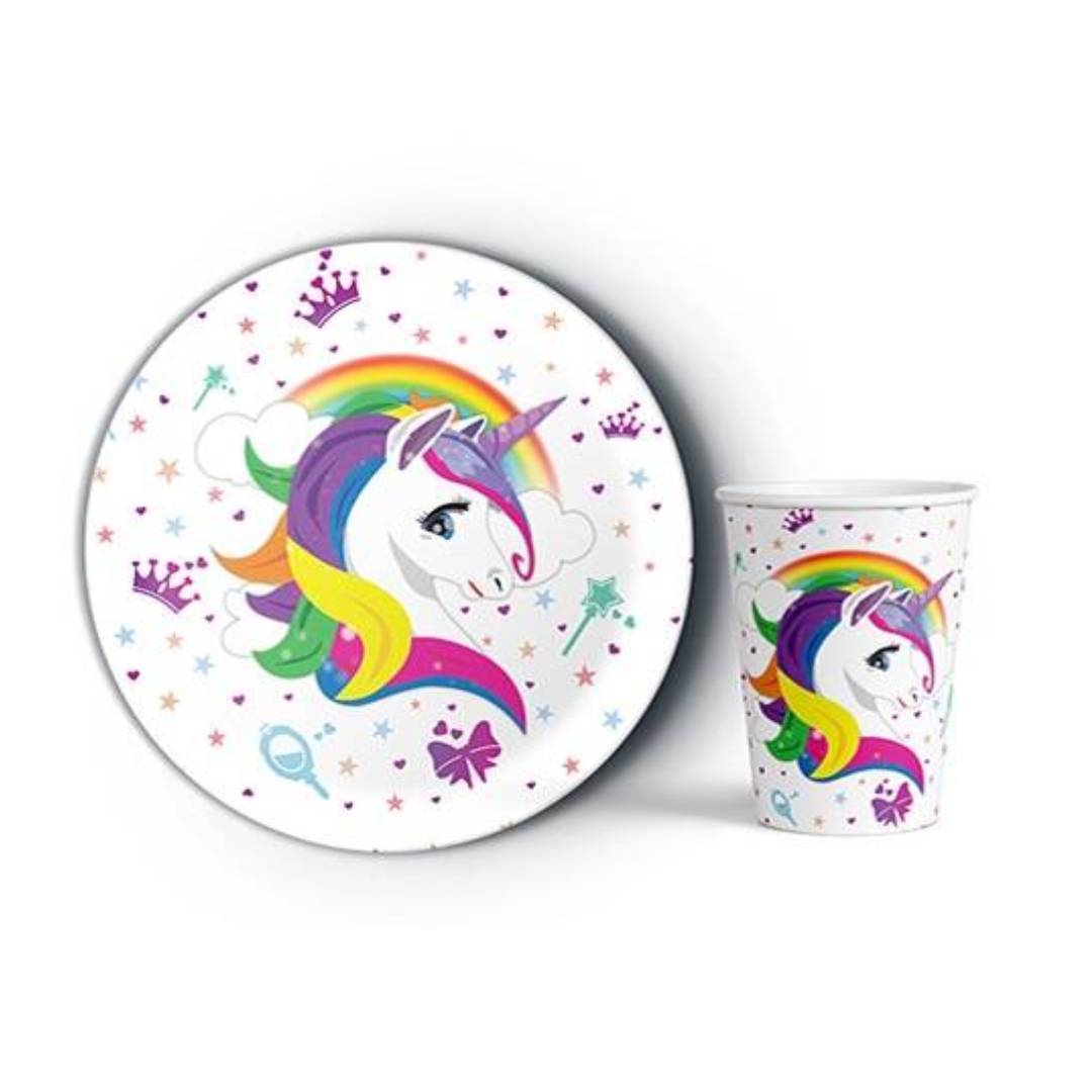 Unicorn Beyaz Tabak Bardak Set 8 Adet