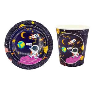 Uzay Karton Tabak Bardak Set 8 Adet